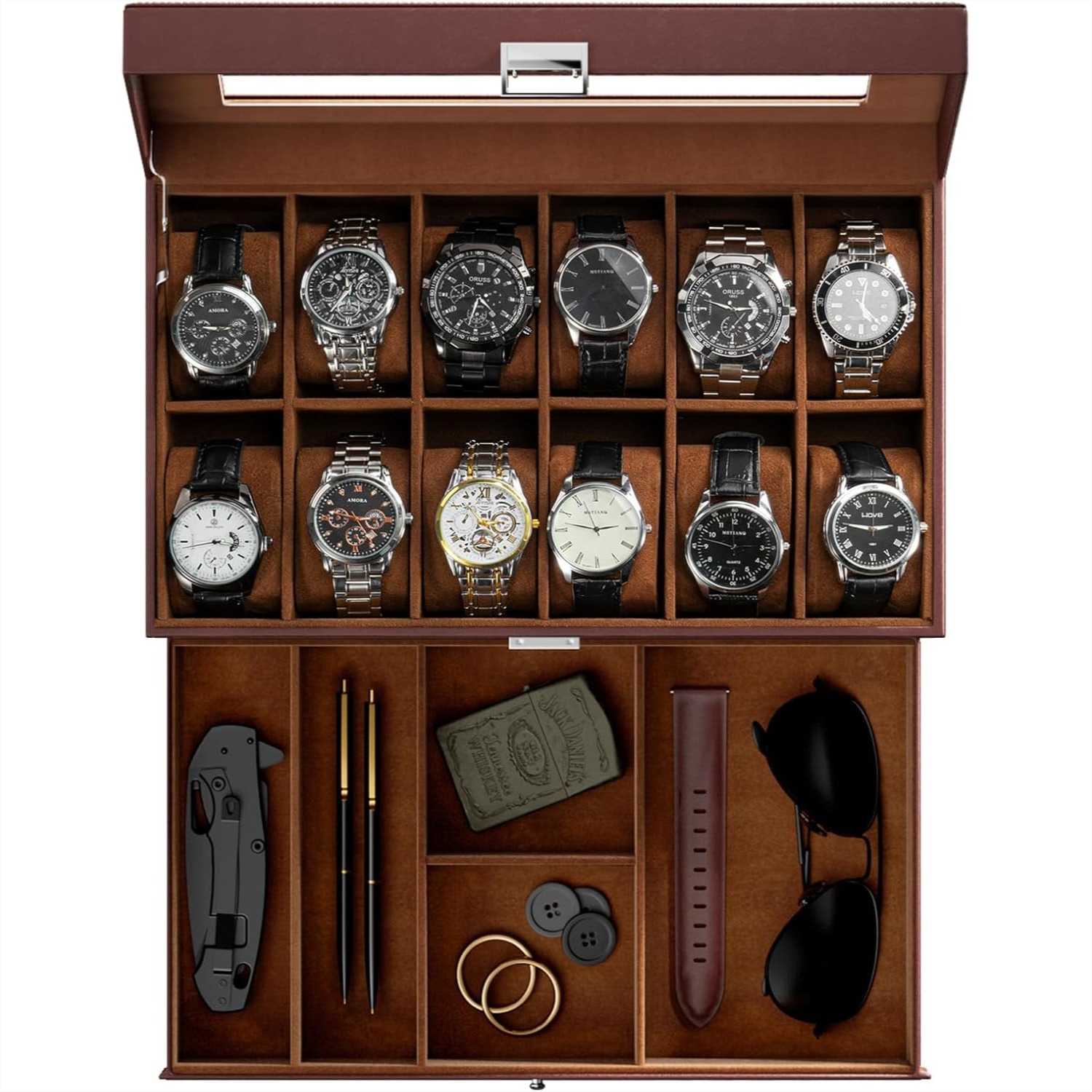 12 Slot Watch Box with Drawer, - Jewelry Watches Box recensie en prijs