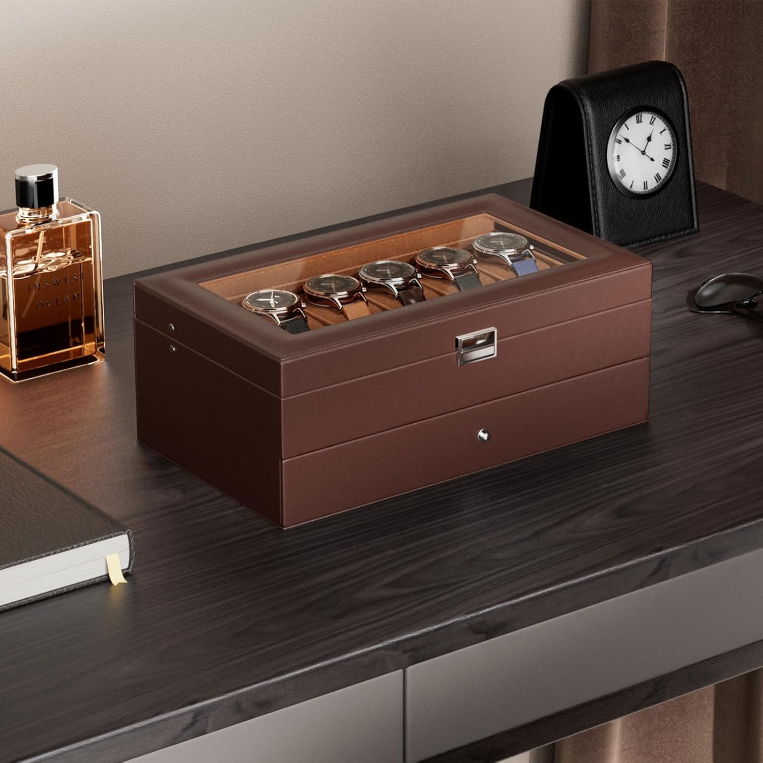 12 Slot Watch Box with Drawer, - Jewelry Watches Box recensie en prijs