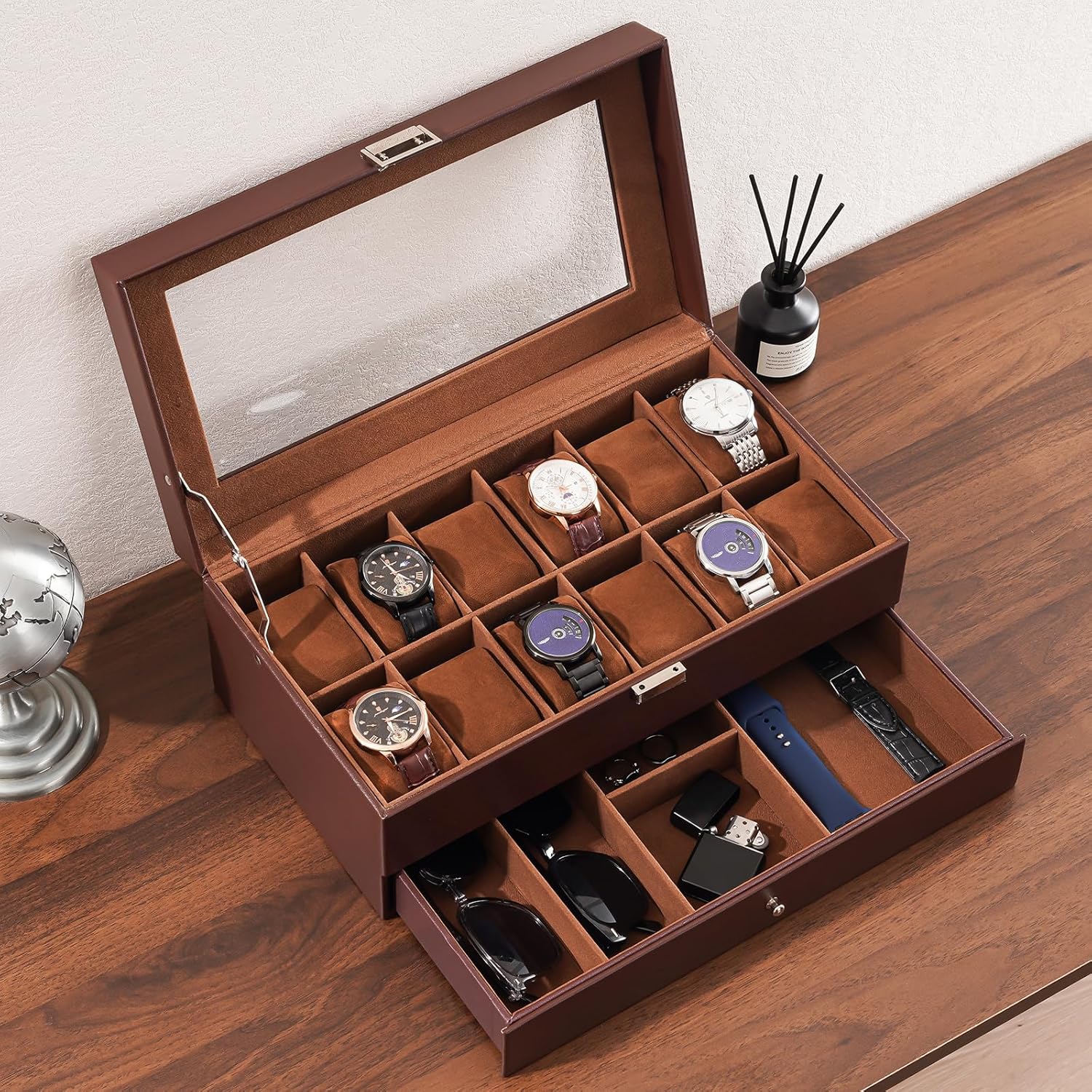 12 Slot Watch Box with Drawer, - Jewelry Watches Box recensie en prijs