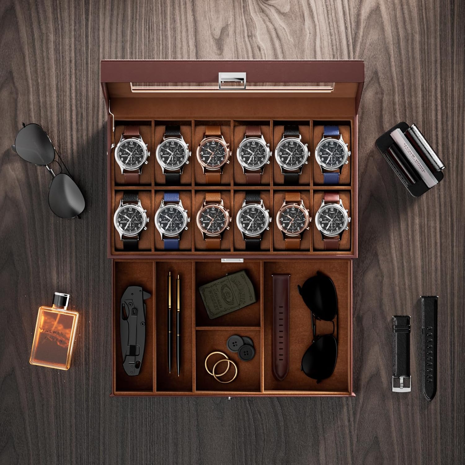 12 Slot Watch Box with Drawer, - Jewelry Watches Box recensie en prijs