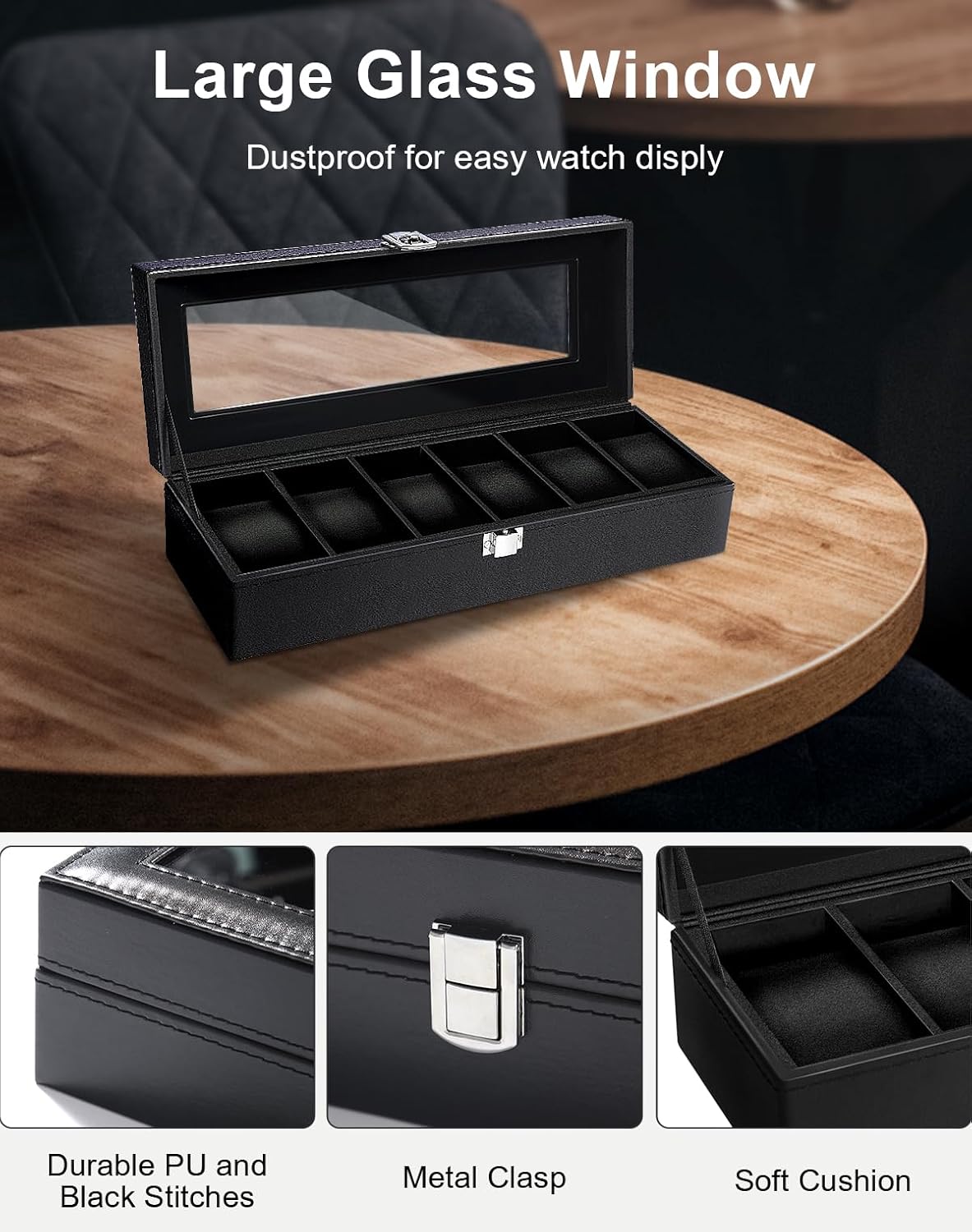 6 Slot Watch Box with Glass Li - Jewelry Watches Box recensie en prijs