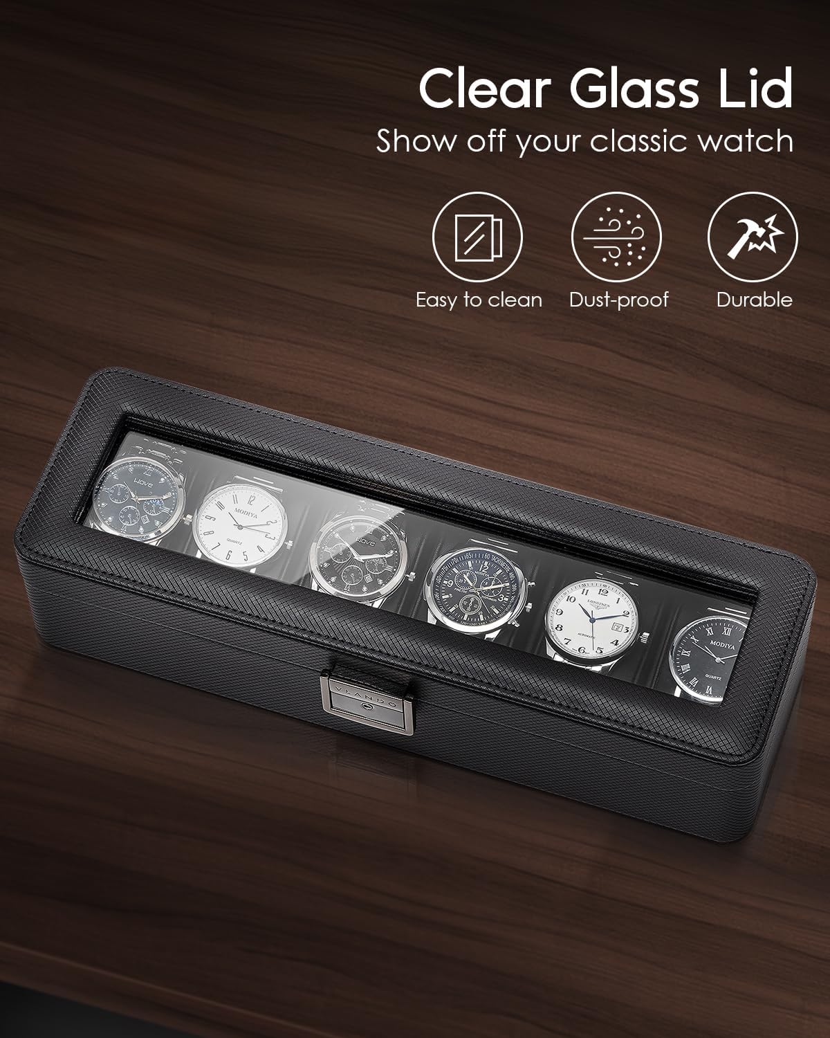 6-Slot Watch Case with Glass L - Jewelry Watches Box recensie en prijs