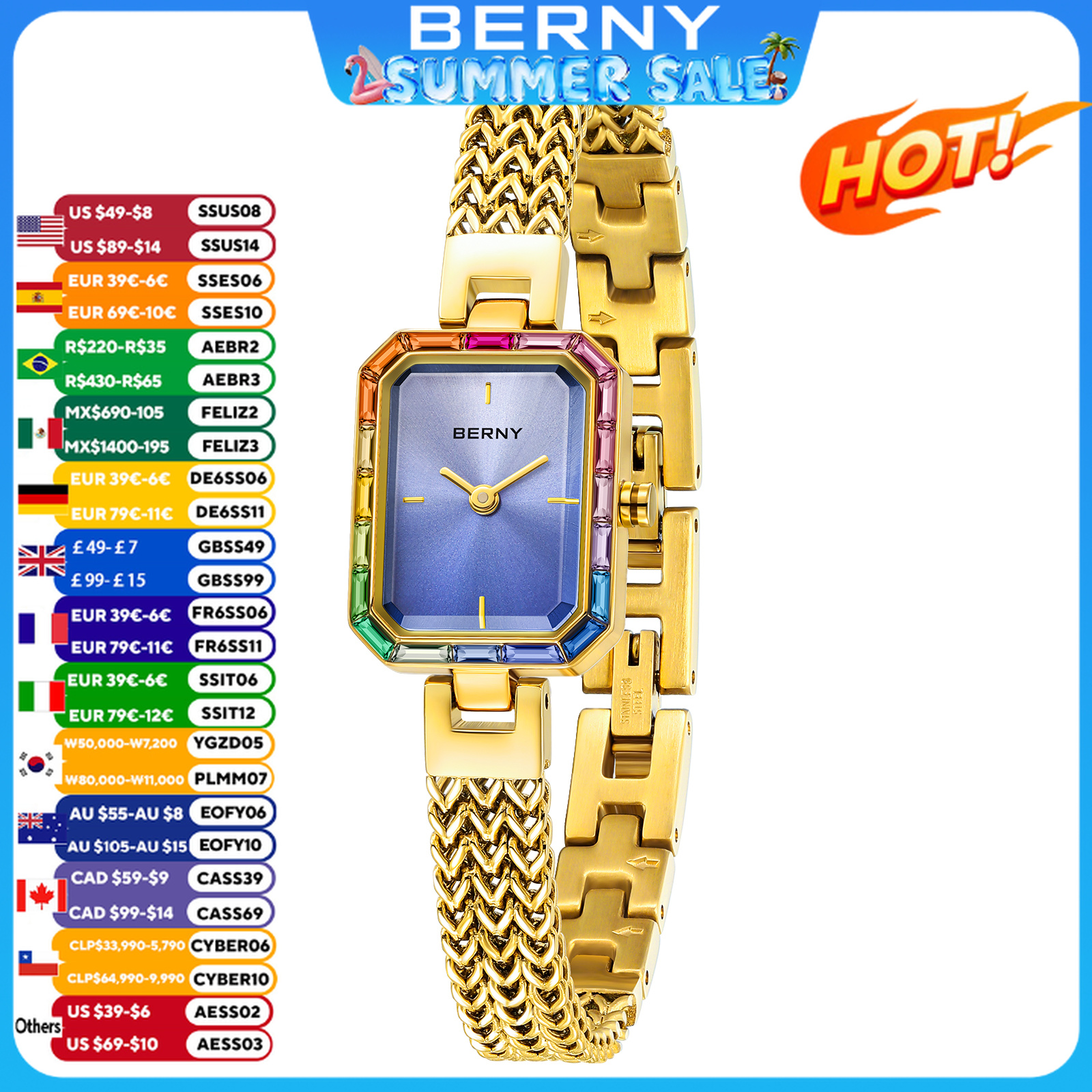 BERNY Women's Gold Watch Quart - Luxury Time Watches Jewelry Gold recensie en prijs