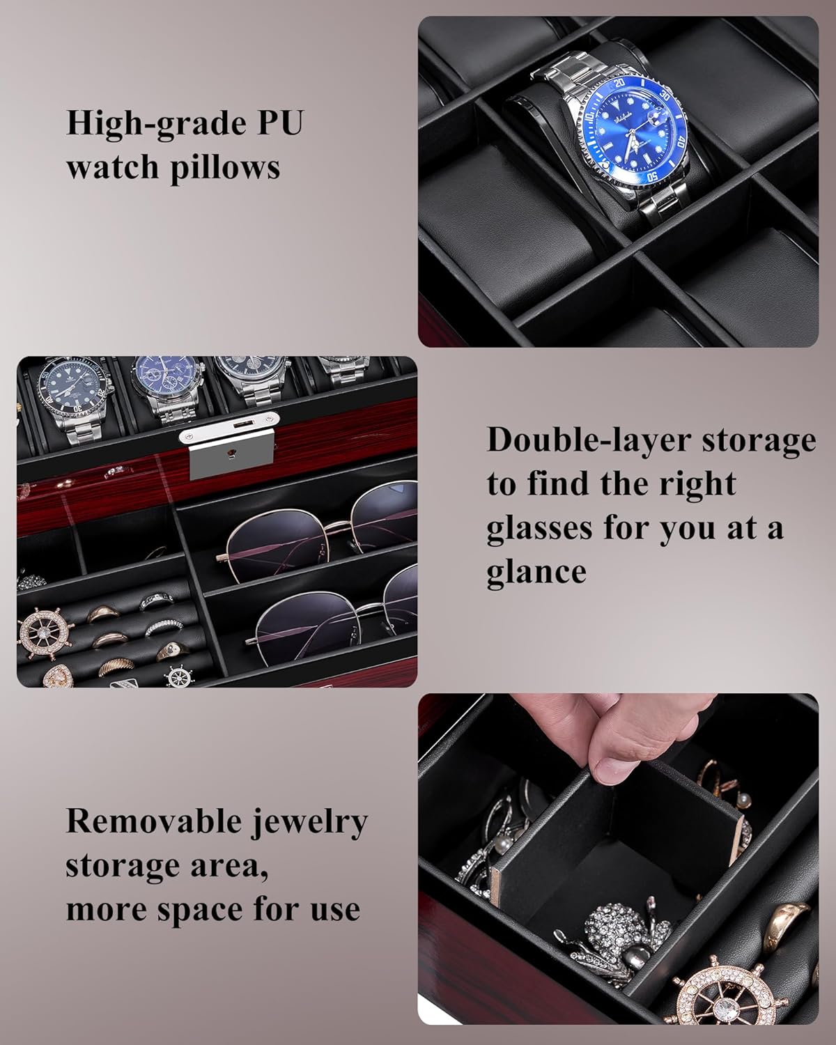12-Slot Watch Box with Glass L - Jewelry Watches Box recensie en prijs